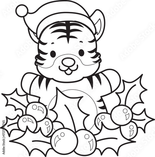 Coloring book of cute tiger character vector clip art for children.  