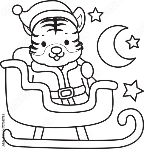 Coloring book of cute tiger character vector clip art for children.  