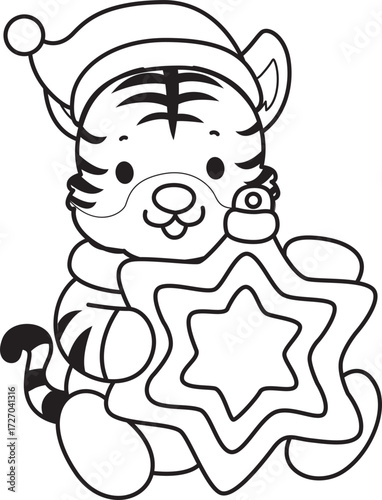 Coloring book of cute tiger character vector clip art for children.  