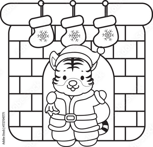 Coloring book of cute tiger character vector clip art for children.  