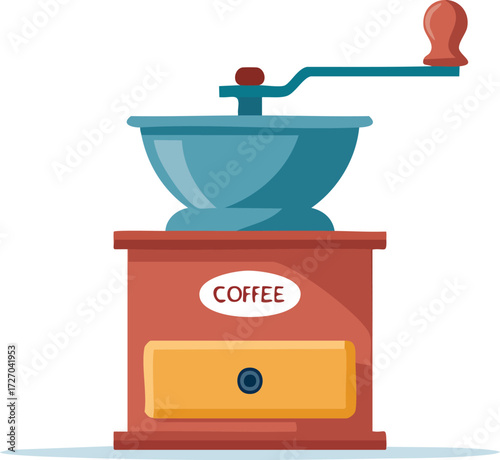 A retro, manual coffee grinder. A vector icon for concepts of fresh coffee, cafes, and vintage kitchen appliances. Generative AI