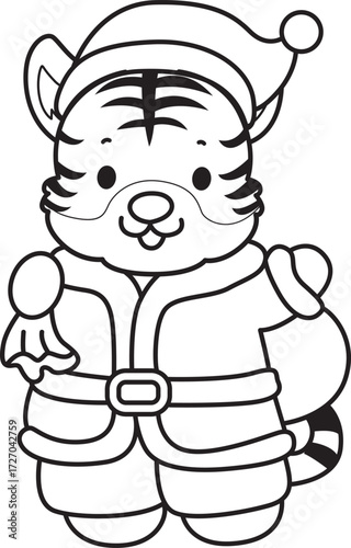 Coloring book of cute tiger character vector clip art for children.  