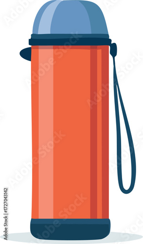 An orange and blue thermos or vacuum flask. An isolated vector illustration for travel, camping, and hot or cold drinks. Generative AI
