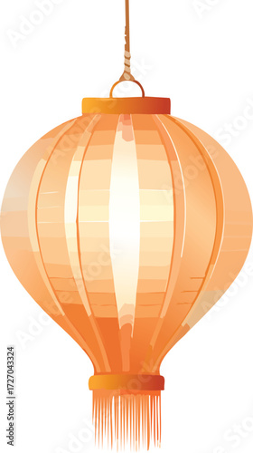 An orange, paper Chinese or Japanese lantern. An isolated vector illustration for concepts of Asian culture, festivals, and celebrations. Generative AI