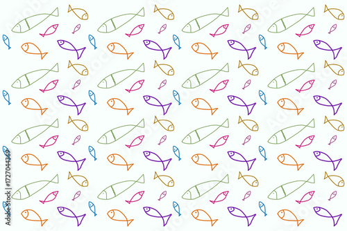 Hand-Drawn Seamless Colorful Fish Pattern Background