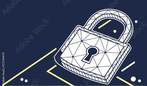 Geometric closed lock on dark blue background, symbolizing security and protection