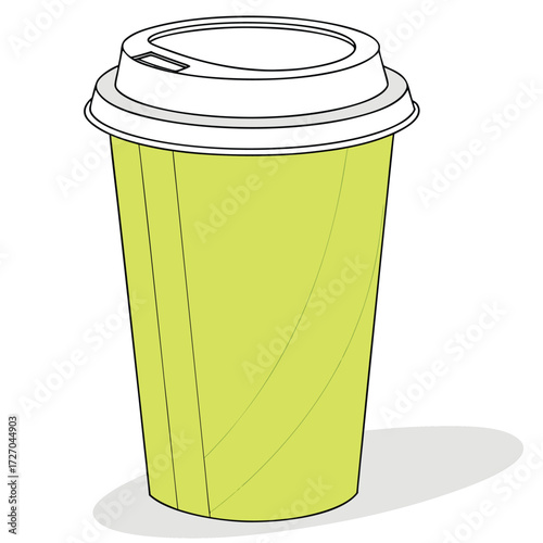 a green disposable paper cup with a white lid, realistic, high detail, 3d render, studio lighting

