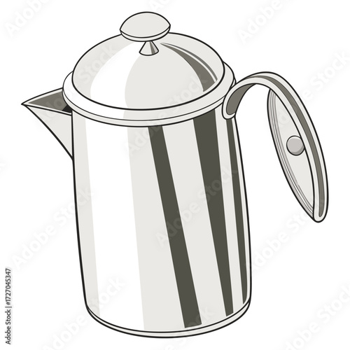 stainless steel french press coffee maker, elegant design, detailed metallic textures, high quality photorealistic rendering, minimalist style, studio shot, clean background
