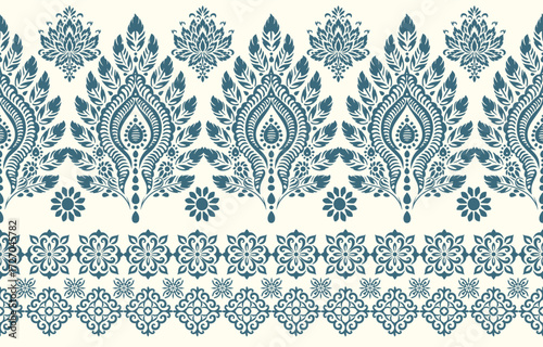 floral pattern vintage ethnic modern embroidery texture boho design vector illustration hand drawn pink flower motif branches leaves wallpaper seamless background border.
