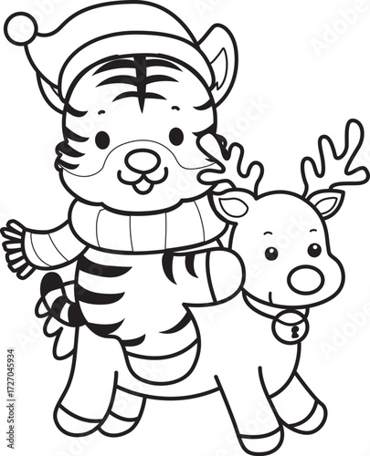 Coloring book of cute tiger character vector clip art for children.  