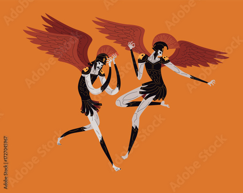 phobos and deimos gods in greek amphora style