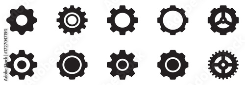 Gears collection. Gear settings icons. Set of black gear wheels. Gear icon vector set. clockwork illustration sign collection. Mechanics symbol. EPS 10