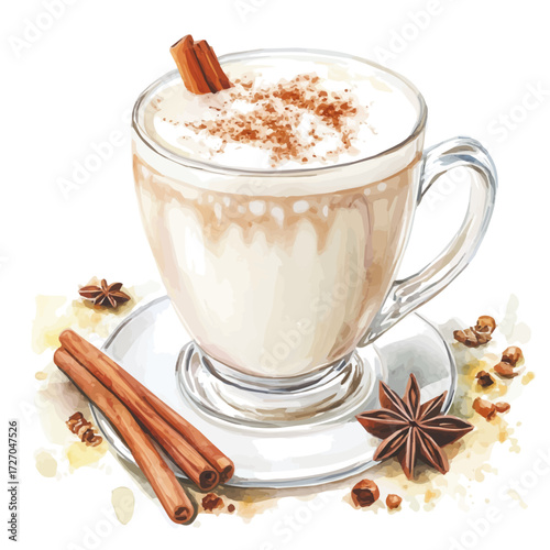Chai Latte, watercolor vector, isolated on a white background.