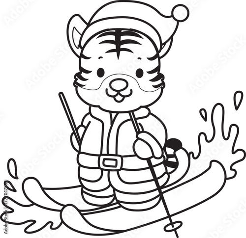 Coloring book of cute tiger character vector clip art for children.  