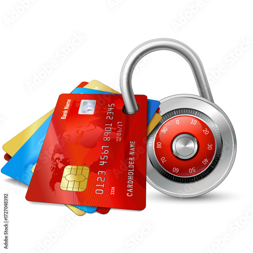 illustration of coloring visa card with lock 