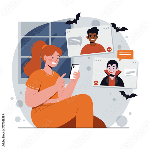 Virtual party with friend wearing halloween costume