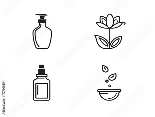 Professional Cosmetic Ingredient Symbols Outline Vector Illustration Design