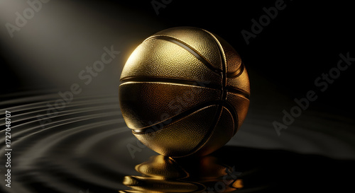 Luxurious golden basketball on a dark rippled surface