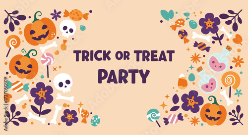 Vector banner trick or treat party, celebrating halloween
