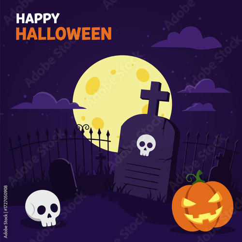 Vector illustration for celebrate happy halloween in the graveyard