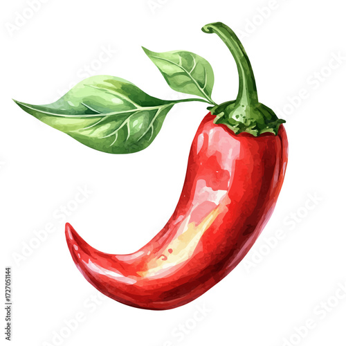 watercolor of Chili Pepper, vector, isolated on a white background.