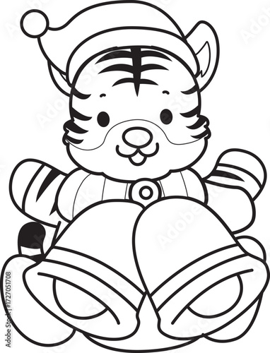 Coloring book of cute tiger character vector clip art for children.  