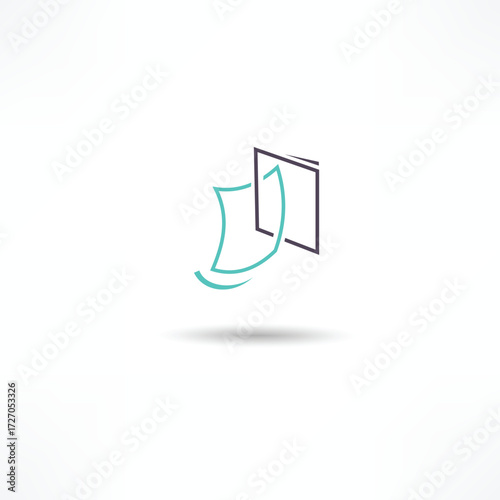 Simple line drawing of a curtain opening to reveal a blank space in soft colors