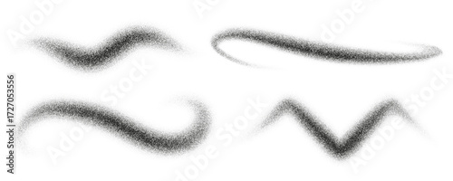 Noise spray wavy gradient shapes. Charcoal splashes, grain effect. Dot dissolve texture. Black stipple vector pattern