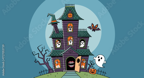 Spooky haunted house silhouette
