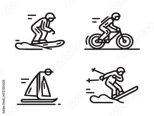 Professional Extreme Sports Symbol Set Creative Outline Vector Illustration
