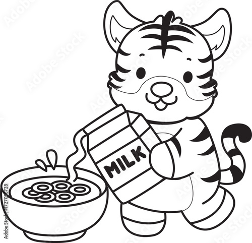 Coloring book of cute tiger character vector clip art for children.  
