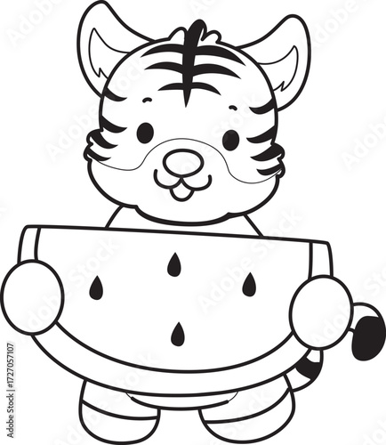 Coloring book of cute tiger character vector clip art for children.  