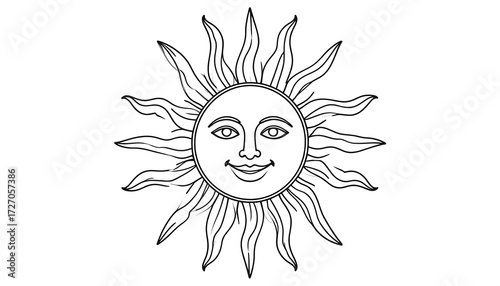 Sun with a face, stylized