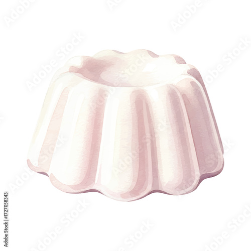 Watercolor Vector Blancmange Dessert Illustration on White Background