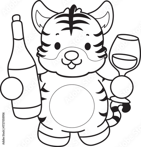 Coloring book of cute tiger character vector clip art for children.  