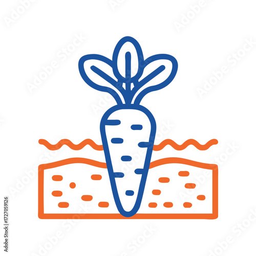Line art carrot growing in soil representing gardening and healthy eating themes