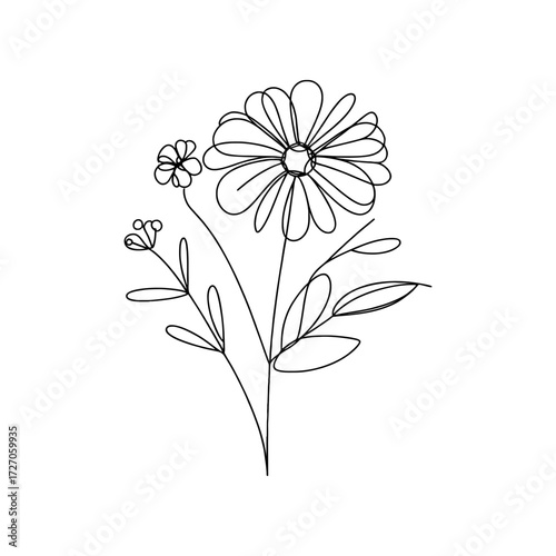 line art mono line hand drawing vector flower illustration