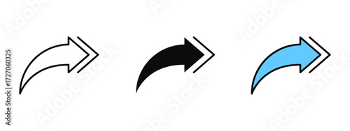 Forward icon designed in line art, fill, and colored outline styles with a white background. Represents sending, sharing, fast action, and quick navigation.