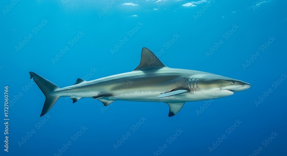 Fototapeta premium Shark Swimming Ocean. (1)