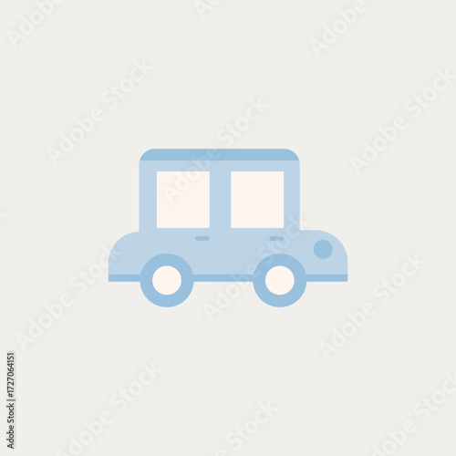Minimalist light blue car illustration, simple flat design vehicle graphic, cute and modern automobile icon, perfect for children's themes or digital projects