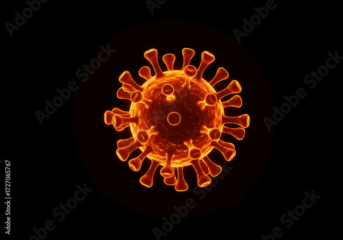 Detailed Orange Coronavirus Rendering on Black Background.