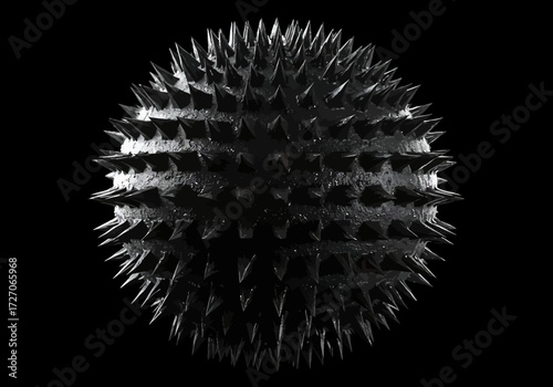 Metallic Spiked Sphere on Black Background.