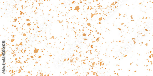 Biscuit crumbs top view bg as a seamless pattern. Bright yellow cookie pieces or crunches on the table surface. Scattered broken crushed nuts isolated on white. Vector illustration.