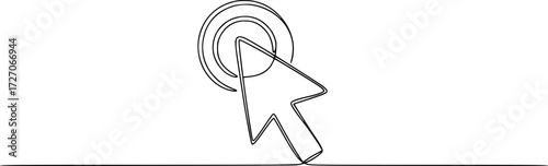 Continuous drawing of cursor arrow. One line icon of cursor arrow, Background of drawing one line on a white background. A single line drawing of a cursor. Continuous line cursor icon. 