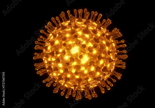 Detailed 3D Render of a Golden Virus Particle.
