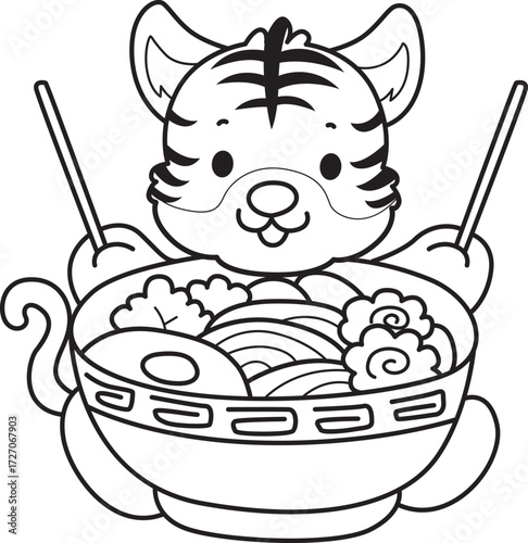 Coloring book of cute tiger character vector clip art for children.  