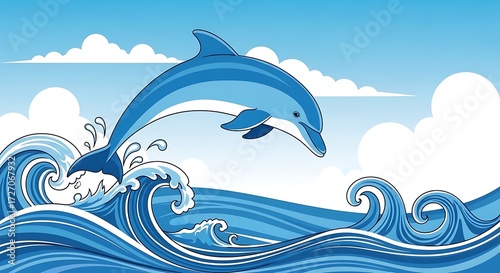Fototapeta Naklejka Na Ścianę i Meble -  Dolphin jumping in ocean. (2)