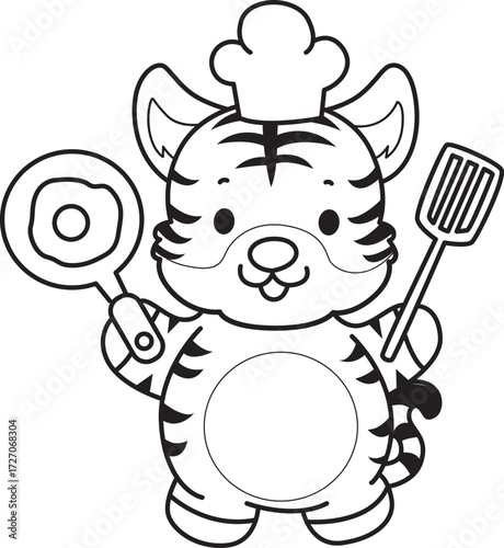 Coloring book of cute tiger character vector clip art for children.  