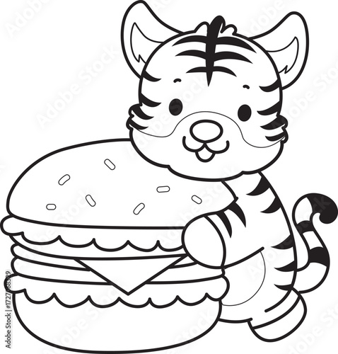 Coloring book of cute tiger character vector clip art for children.  