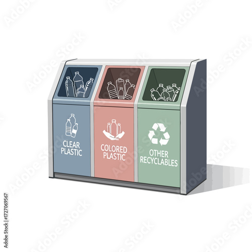Modern recycling station with separate compartments for waste segregation, illustrating an eco-friendly approach to sorting plastic and other materials